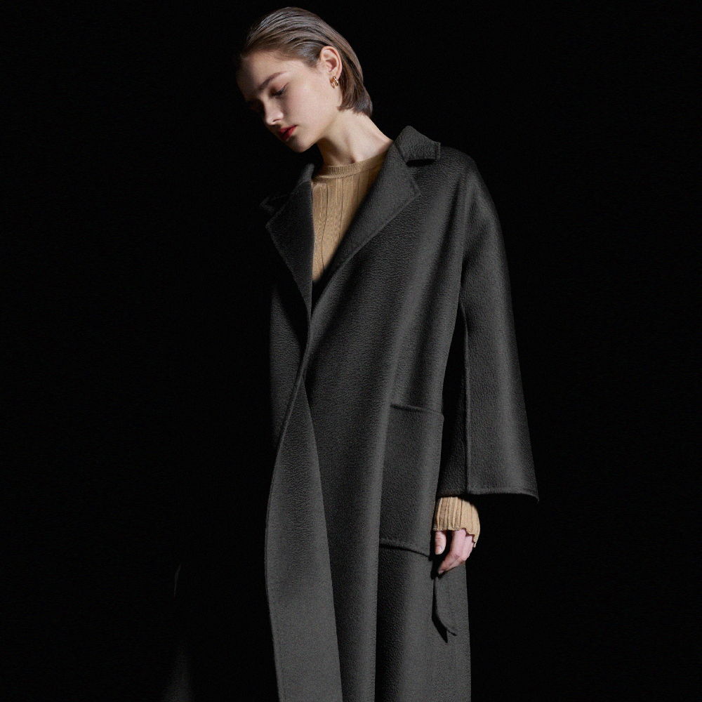 HAND MADE CASHMERE ROBE COAT BLACK OCO