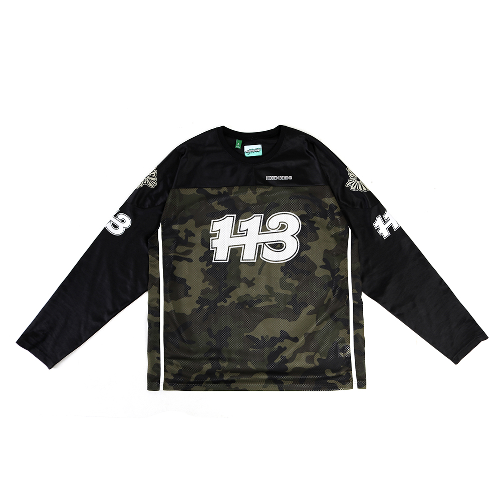 ★ 韓国の大人気【HIDDEN BEHIND】113 FOOTBALL MESH LONGSLEEVE 113 FOOTBALL MESH LONGSLEEVE (BLACK/CAMO) - OCO, 브랜드 편집