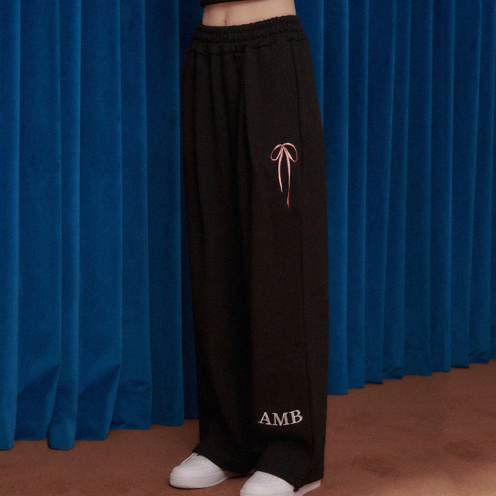 엠블러 Pants with ribbon 남여공용 원턱 2-Way 트레이닝 스웨트 팬츠 AP801-블랙